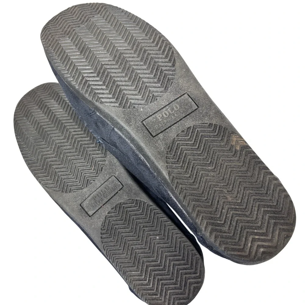 Polo Ralph Lauren Declan Mens Navy Blue Suede Moccasin Slippers Plaid Lining 12 - Picture 6 of 9